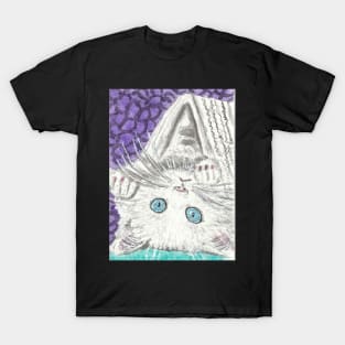 Cute  white kitten blue eyes  art painting T-Shirt